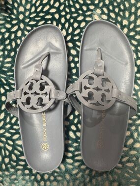 Tory Burch Gray Logo Thong Sandals